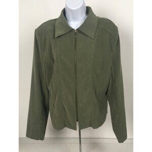 Dressbarn Jacket Women  Size L Olive Green Unlined Full Front Zipper No Pockets